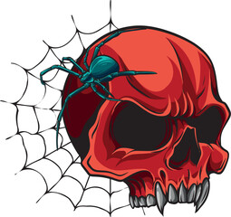 vector of spider with skull illustration