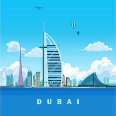 Wall Mural - dubai symbol buildings travel and tourism view modern city vector illustration