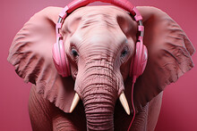 A Delightful Illustration Of A Pink Elephant Wearing Music Headphones, Enjoying A Musical Moment. Ai Generated