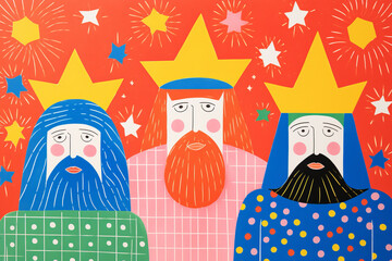 Illustration of the three kings or wise men from the Christmas Nativity