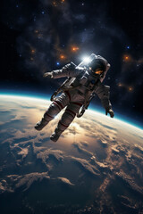 Wall Mural - generative ai image of unrecognizable astronaut in protective extravehicular mobility unit with back