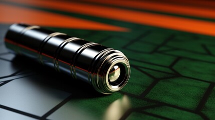 Canvas Print - A close up of a camera on top of an orange and green table, AI