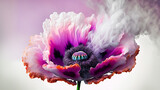 Fototapeta Fototapeta w kwiaty na ścianę - Dym, abstrakcyjny fioletowy kwiat maki, tło kwiatowe. Generated AI