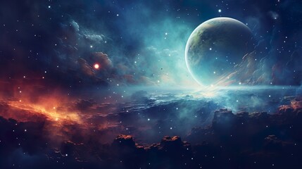fantastic multicolored outer space with stars, constellations, galaxies, planets and nebula fantasy 