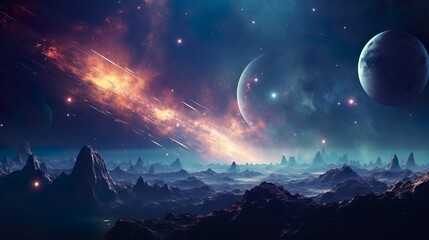 Canvas Print - fantastic multicolored outer space with stars, constellations, galaxies, planets and nebula fantasy 