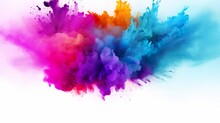 Colorful Pink Red Rainbow Smoke Paint Explosion, Color Fume Powder Splash, Motion Of Liquid Ink Dye In Water Isolated On White Background