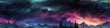 panorama landscape with multicolored northern lights at night in a colorful sky with stars with a seamless pattern