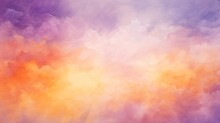 Abstract Watercolor Background Sunset Sky Orange Purple - Hand Painted With Clouds And Smoke