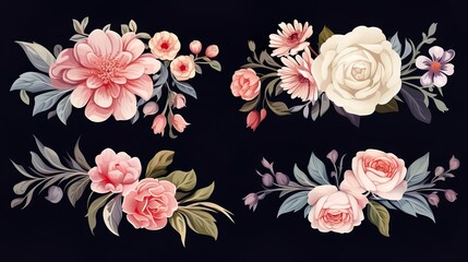 Wall Mural - collection of soft pastel peonies and roses flowers isolated on a transparent background