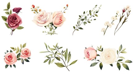 Wall Mural - collection of soft pastel peonies and roses flowers isolated on a transparent background