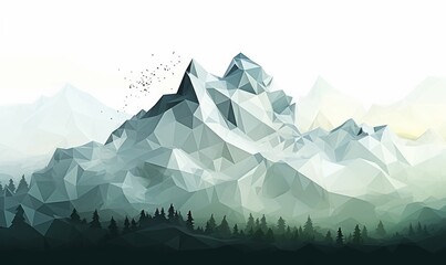 Wall Mural - Mountain landscape in digital polygonal style.  illustration for a cover or banner, Generative AI