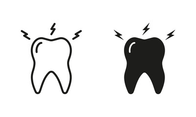 Wall Mural - Toothache Silhouette and Line Icon Set. Teeth Pain, Oral Problem Pictogram. Tooth Ache, Sensitivity, Painful Black Symbol Collection. Dental Treatment Sign. Isolated Vector Illustration