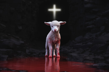 Fototapeta the blood of the lamb - divine atonement - lamb and cross in harmony - eucharistic grace - the lamb's spiritual offering