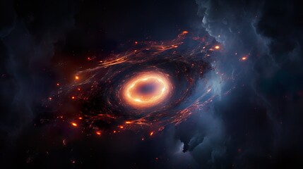 Wall Mural - space background. black hole on reflection surface with colorful fractal nebula. digital painting, 3