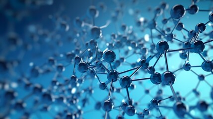 Wall Mural - Blue molecule structure 3D illustration science biotechnology