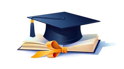 Education graduation university cup on white background. Success academic student hat for ceremony school achievement.