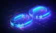 Devops in digital futuristic style. The infinity sign as a symbol of the software development life cycle. Isometric illustration with light effect, Generative AI