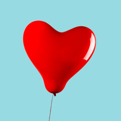 Poster - red heart-shaped balloon tied with a string