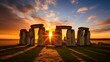 Stonehenge at sunset made with Ai generative technology, property is fictional