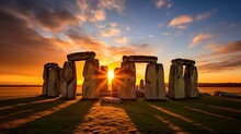 Stonehenge At Sunset Made With Ai Generative Technology, Property Is Fictional