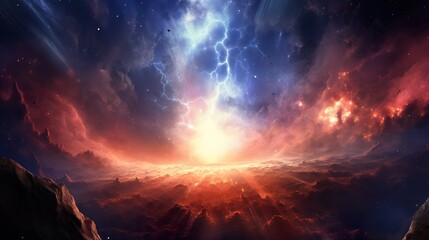 Wall Mural - Cosmic nebula in space among stars and galaxies. Gas dust clouds nebula in outer space. Birth and expansion of universe. Formation of stars and planets from the nebula.