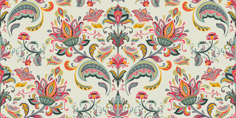 Vector colorful seamless pattern with oriental ornament. Beautiful endless background