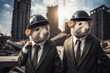 Two Mice in Suits and Hard Hats Standing Side by Side