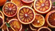 many slices of juicy blood orange fruits as background