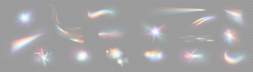 Wall Mural - iridescent crystal leak glare reflection effect. optical rainbow lights, glare, leak, streak overlay