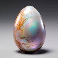 Wall Mural - iridescent opalized birds egg with distinctive markings - studio product closeup on plain background