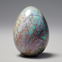 Wall Mural - iridescent opalized birds egg with distinctive markings - studio product closeup on plain background