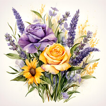 Lavender, Lilly, Rose, Sunflower, Flowers, Watercolor Illustrations