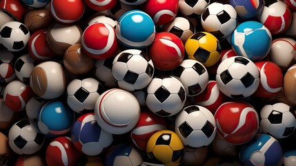 Wall Mural - Soccer balls background. Heap of classic black and white soccer balls. Realistic background