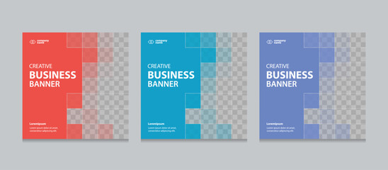 Aufkleber - Set of Editable square business web banner design template. Suitable for social media post, instagram story and web ads. Vector illustration with Space to add pictures.