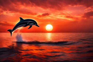 Wall Mural - dolphins at sunset