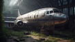 Abandoned aircraft after post-apocalyptic. Generative ai