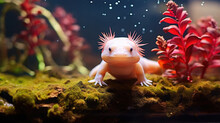 The Unique Axolotl Swims Gracefully, A Captivating Marvel
