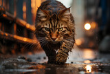 Fototapeta Uliczki - Cat wet from the rain