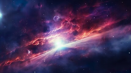 Canvas Print - universe of neon colors. colorful universe with colors merging. stars, nebulae, star dust, smoke... 
