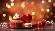  a couple of cupcakes sitting on top of a plate next to a cupcake on top of a plate with a heart shaped cupcake next to it.