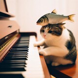 Fototapeta Most - Cats playing piano in the most funny way
