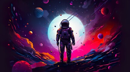 Canvas Print - universe of neon colors. colorful universe with colors merging. stars, nebulae, star dust, smoke... 