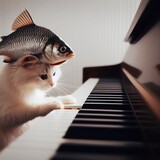 Fototapeta Most - Cats playing piano in the most funny way