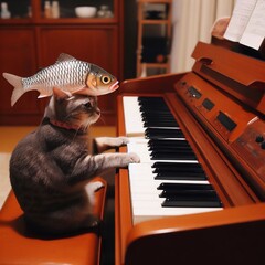 Cats playing piano in the most funny way