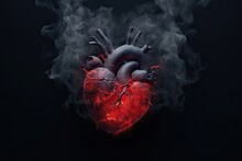 Realistic Smoke Heart On Dark Background, Steam Love Symbol, Cloud Transparent Valentine Silhouette
