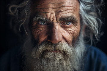 Wall Mural - Close up photography of old poor homeless man with a sad look on his face generative ai image