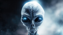 Alien Creature Has A Message For Humans. Grey Kind Humanoid From An Other Planet Portrait Series