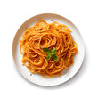 Spagetti with basil leaves isolated on a transparent background, png