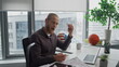 © stockbusters - Gesturing businessman arguing computer call home closeup. Furious man disputing