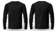 Long Sleeve Black: Men's long sleeve black t-shirt template, featuring front and back views isolated on white. Your design canvas awaits. ai generative